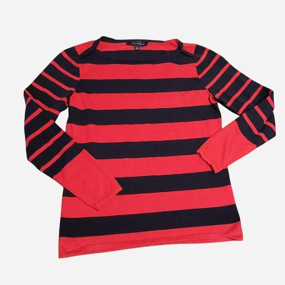 Tommy Hilfiger Womens Pullover Sweater Red Navy Stripe Long Sleeve
